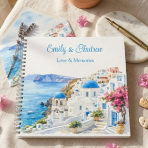Aesthetic Watercolor Santorini Greece Couple Name Notebook