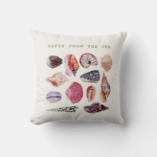 Aesthetic Watercolor Seashells Throw Pillow