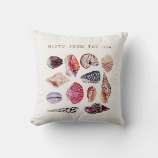 Aesthetic Watercolor Seashells Throw Pillow