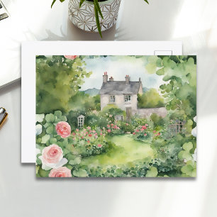 Aesthetic Watercolor St Patricks Day Irish House Holiday Postcard