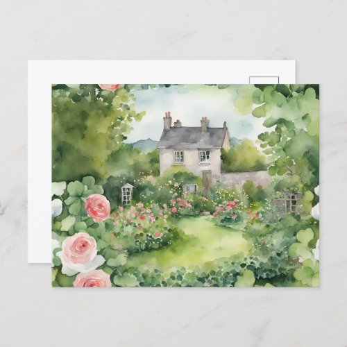 Aesthetic Watercolor St Patricks Day Irish House Holiday Postcard
