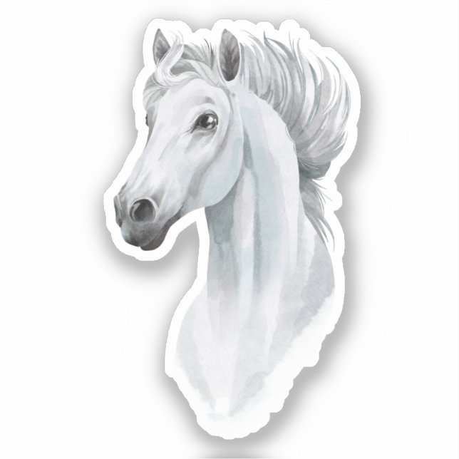 Aesthetic Watercolor White Arabian Horse Sticker (Front)