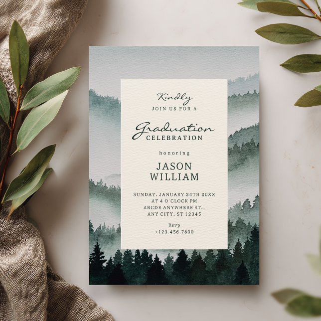 Aesthetic watercolor woods forest graduation invitation (Creator Uploaded)