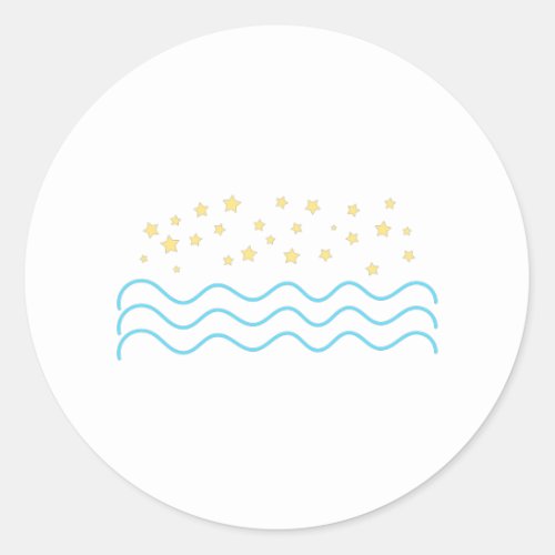 Aesthetic Waves with Stars Classic Round Sticker