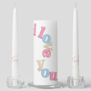 Aesthetic Wavy i love you Pastel Pillar Candle