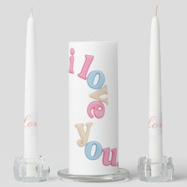 Aesthetic Wavy i love you Pastel Pillar Candle (Front)