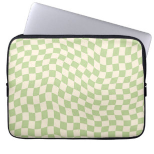 Aesthetic Wavy Warped Checker Sage Green Laptop Sleeve