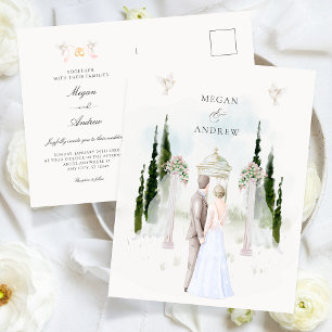 Aesthetic wedding arch couple watercolor postcard