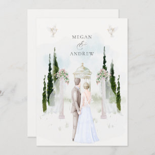 Aesthetic wedding arch garden couple watercolor invitation