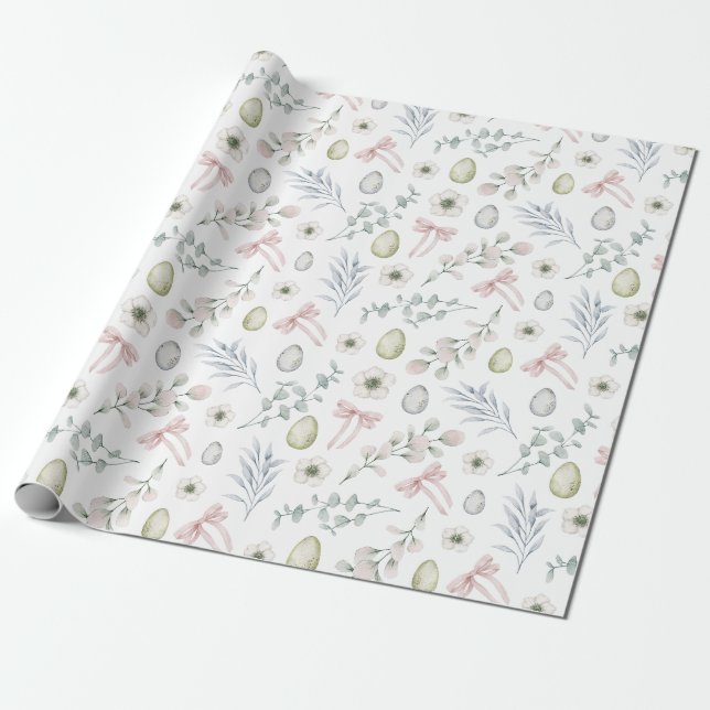 Aesthetic White Easter Wrapping Paper (Unrolled)