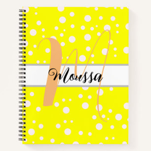 Aesthetic White Yellow Color - Cute Name Monogram Notebook