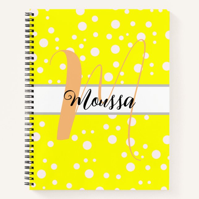 Aesthetic White Yellow Color - Cute Name Monogram Notebook (Front)