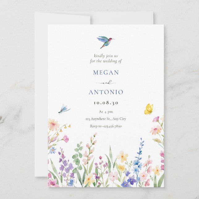 Aesthetic wild flowers wedding save the date (Front)