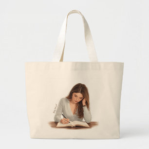 Aesthetic Woman Writing Illustration Tote Bag