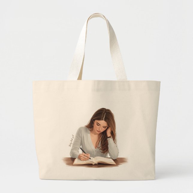 Aesthetic Woman Writing Illustration Tote Bag (Front)