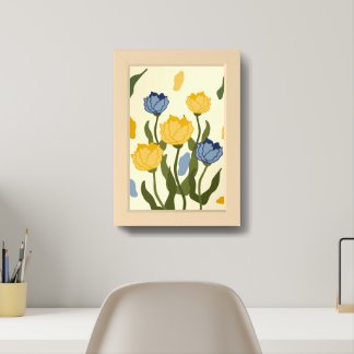 Aesthetic Yellow and Blue Rose Wall Art