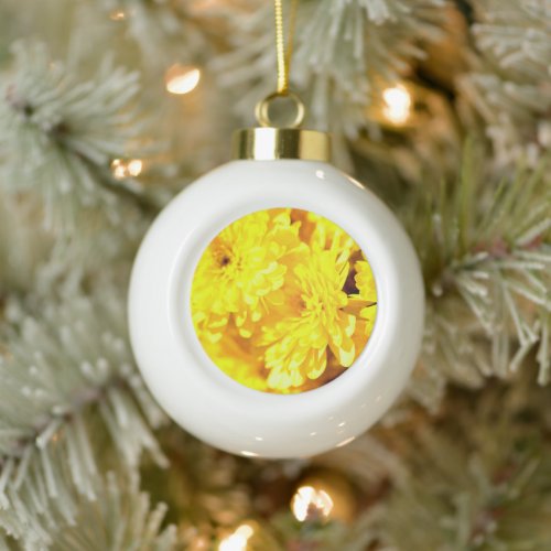 Aesthetic Yellow Mums Flower Ceramic Ball Christmas Ornament