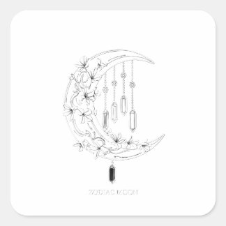 Aesthetic Zodiac Moon Phases Mandala Floral Art Square Sticker