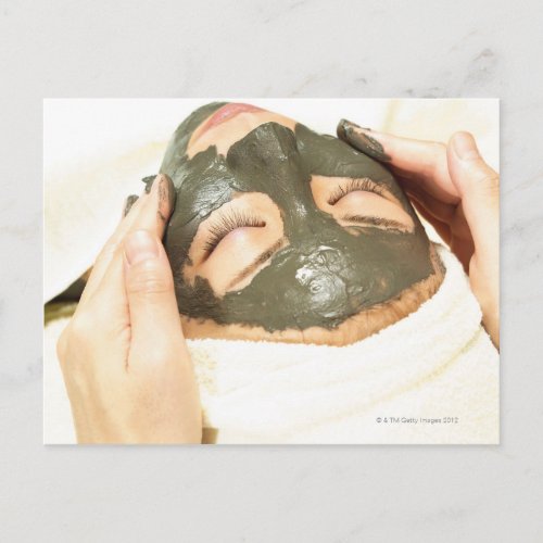 Aesthetician Who Rubs Mud Pack on Womans Face Postcard