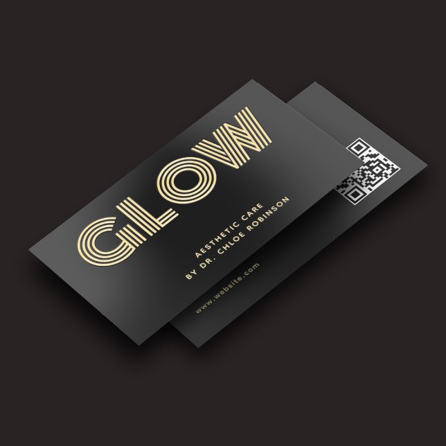Aesthetics Glow Bold Unique QR Code Black Foil Business Cards (Creator Uploaded)
