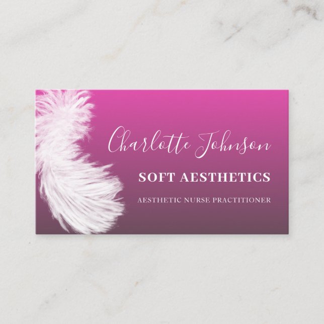 Aesthetics Skincare Pink Feather Business Card (Front)