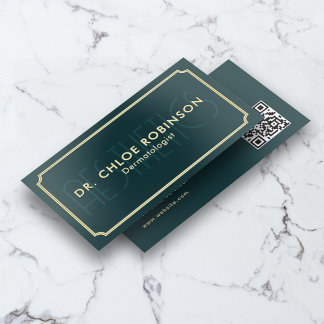 Aesthetics Skincare Vintage Luxury QR Code Teal Foil Business Cards
