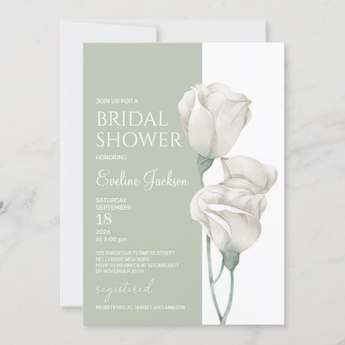 Aethereal pastel green white floral tulips bridal invitation