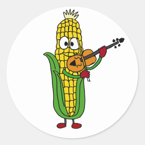 AF_ Corn Playing Fiddle or Violin Classic Round Sticker