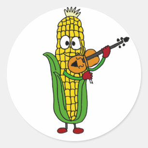AF- Corn Playing Fiddle or Violin Classic Round Sticker