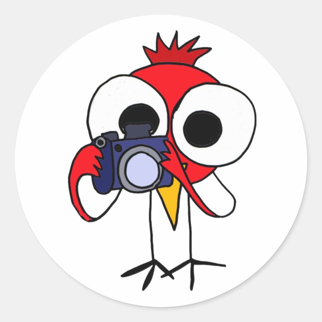 AF- Red Cardinal Bird with Camera Cartoon Classic Round Sticker (Front)