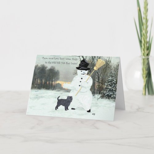Affenpinscher and Snowman Holiday Card