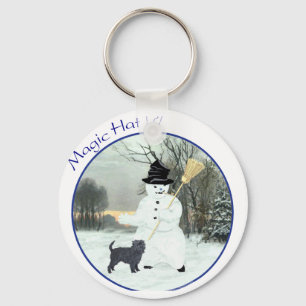 Affenpinscher and Snowman Keychain