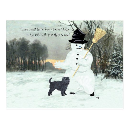 Affenpinscher and Snowman Postcard