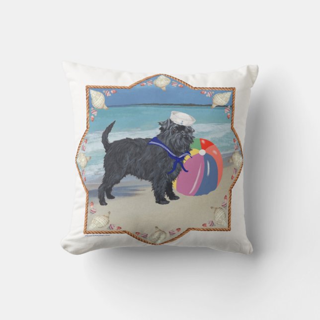 Affenpinscher at the Beach Throw Pillow (Front)