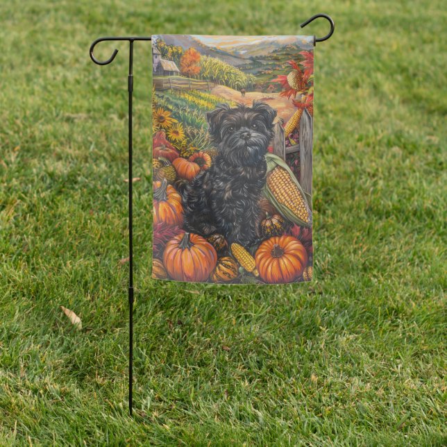 Affenpinscher Autumn Harvest Thanksgiving Dog Garden Flag (In SItu)