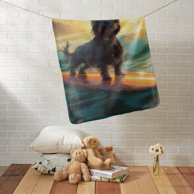 Affenpinscher Beach Surfing Painting Baby Blanket (In Situ)