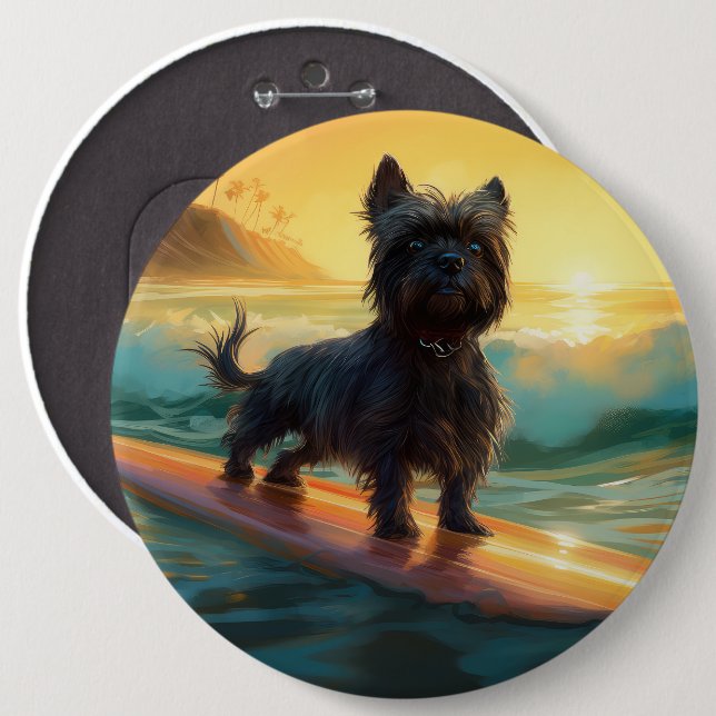 Affenpinscher Beach Surfing Painting Button (Front & Back)