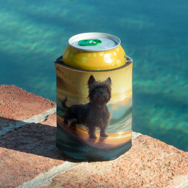 Affenpinscher Beach Surfing Painting Can Cooler (In Situ Pool)
