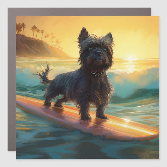 Affenpinscher Beach Surfing Painting Car Magnet (Front)