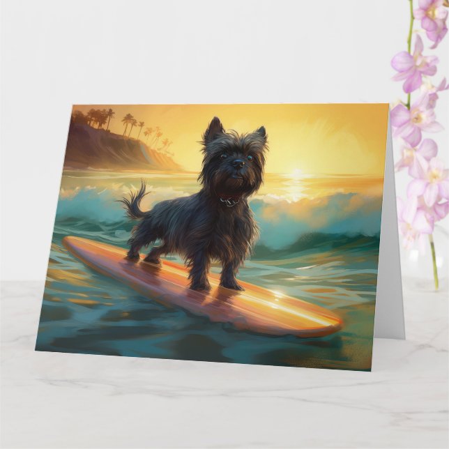 Affenpinscher Beach Surfing Painting Card (Orchid)