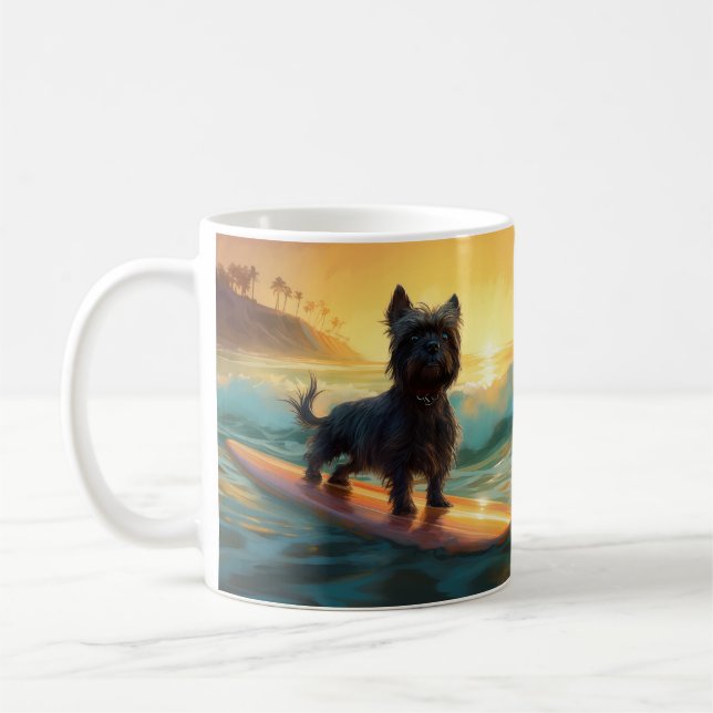 Affenpinscher Beach Surfing Painting Coffee Mug (Left)