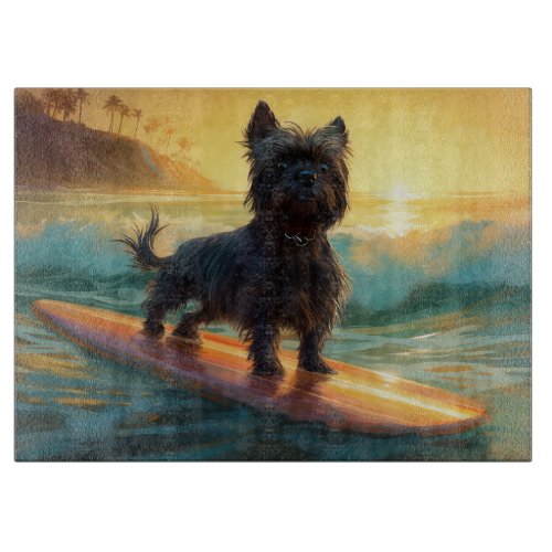 Affenpinscher Beach Surfing Painting Cutting Board