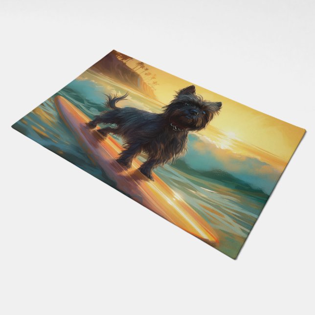 Affenpinscher Beach Surfing Painting Doormat (Angled)