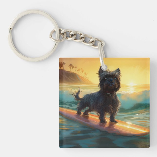 Affenpinscher Beach Surfing Painting Keychain (Front)