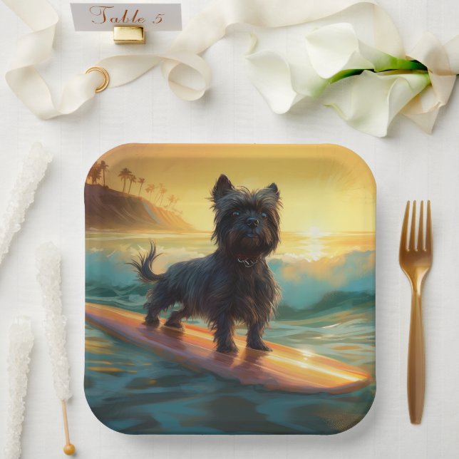 Affenpinscher Beach Surfing Painting Paper Plates (Wedding)