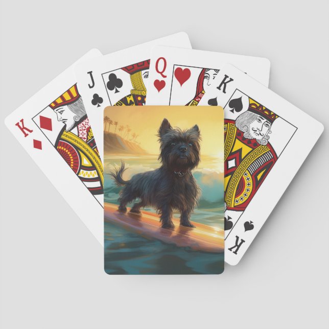 Affenpinscher Beach Surfing Painting Poker Cards (Back)