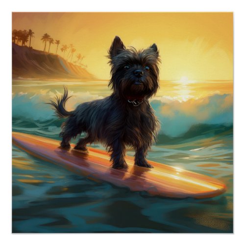Affenpinscher Beach Surfing Painting Poster