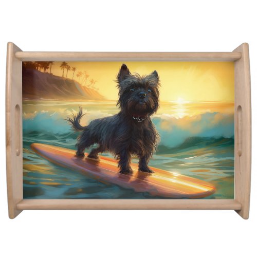 Affenpinscher Beach Surfing Painting Serving Tray