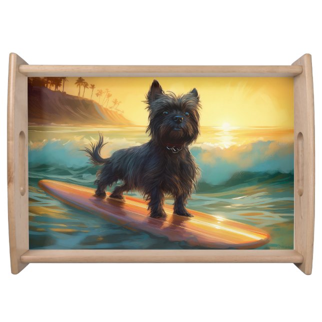 Affenpinscher Beach Surfing Painting Serving Tray (Front)