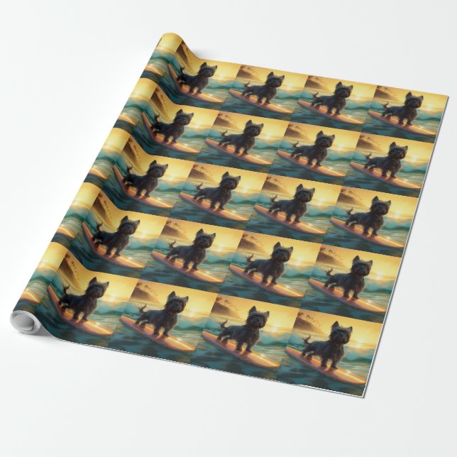 Affenpinscher Beach Surfing Painting Wrapping Paper (Unrolled)